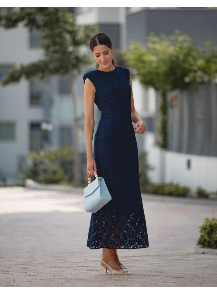 Navy blue midi dress for wedding guests