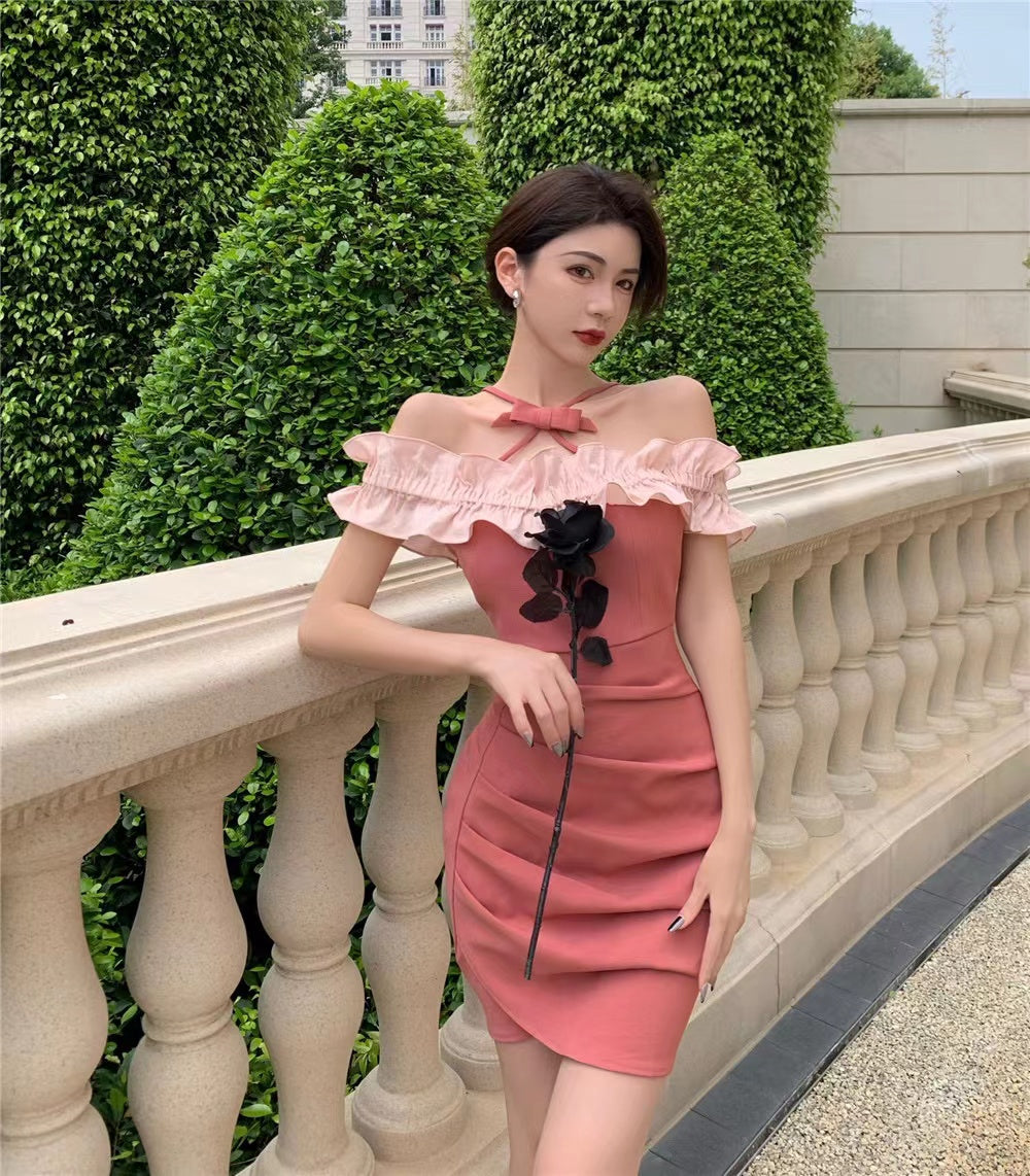 Cute, Off Shoulder, Hanging Neck, Sweet Slim Dress, Sexy Bodycon Dress