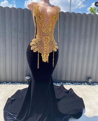 Black Girls Fashion Prom Dresses 2025, Gold Rhinestones Beading Prom Gown 2026, Mermaid Evening Dres on Luulla