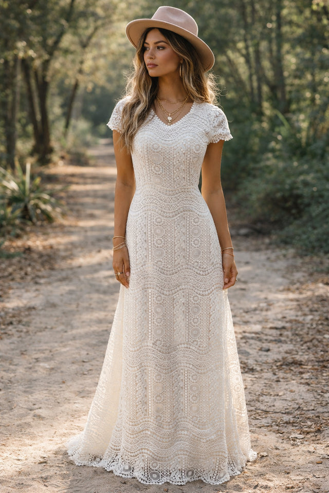 Boho Modest Wedding Dress